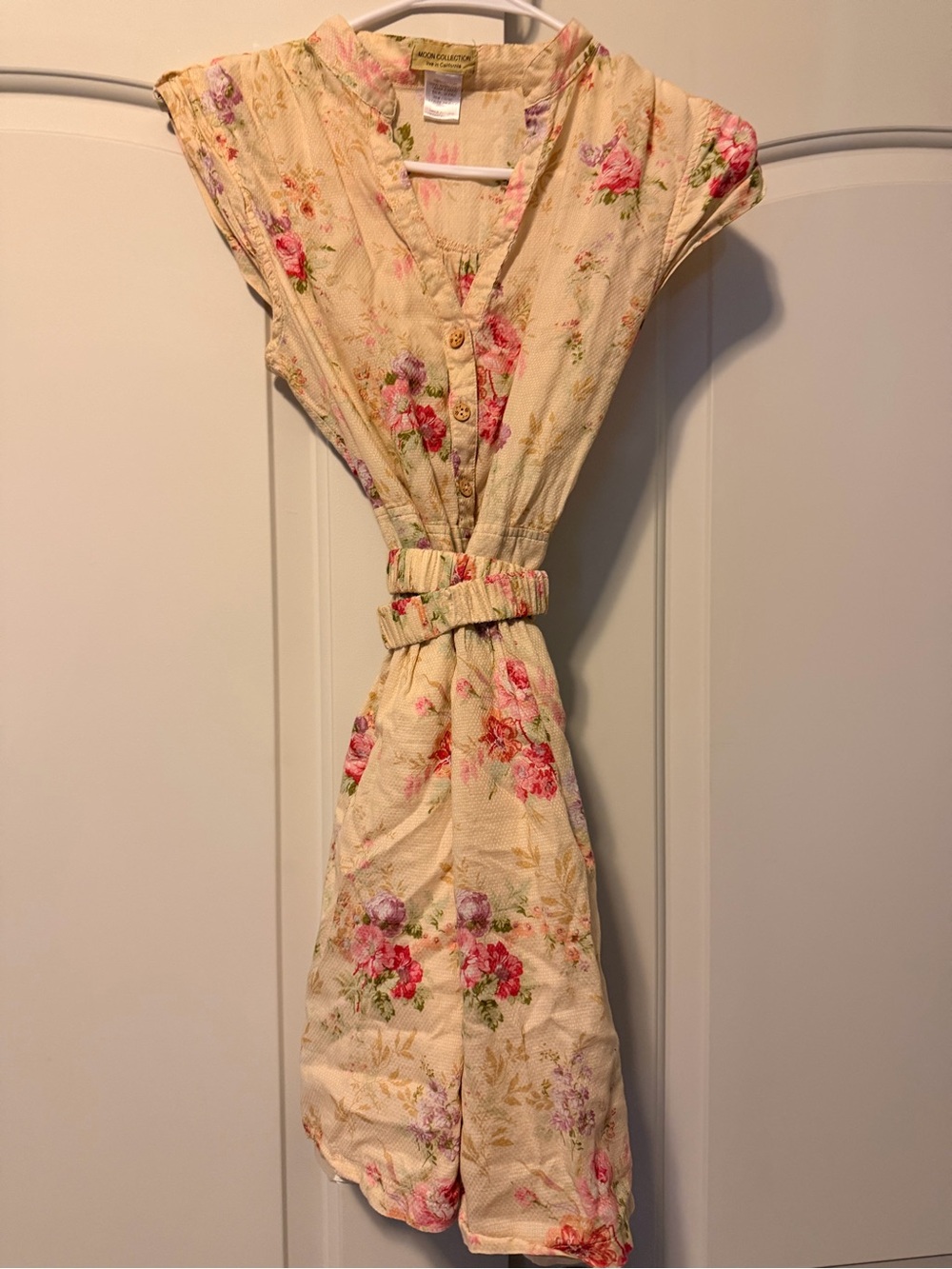 ModCloth - Moon Collection Cream Floral Midi Dress with Cinching Tie Waist